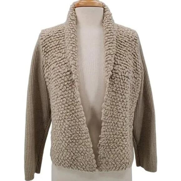 Chico's Boucle Cardigan Wool Open Front Ribbed Knitted Cream 1 Medium - Picture 1 of 5